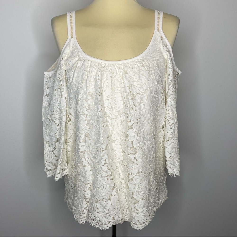 White House Black Market White Lace Cold Shoulder Top - Picture 2 of 11